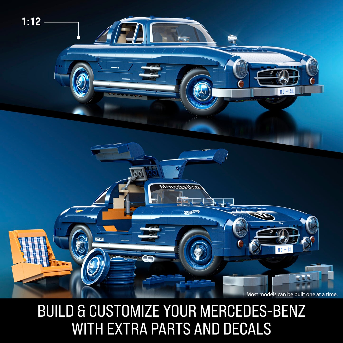 Mattel Brick Shop Hot Wheels Mercedes-Benz 300 SL Building Toy Kit (1600 Pieces), For Collectors