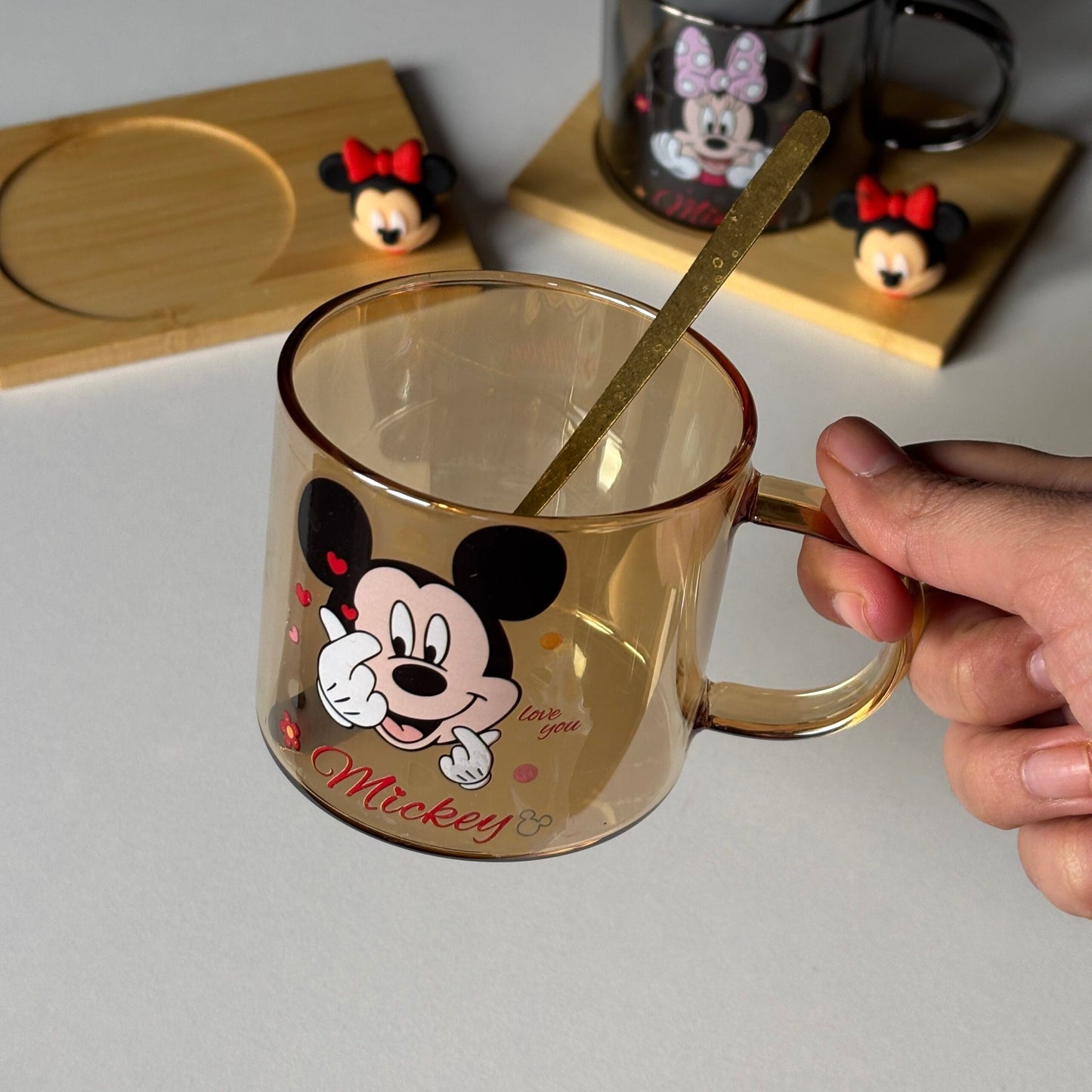 Mickey mug with tray and spoon