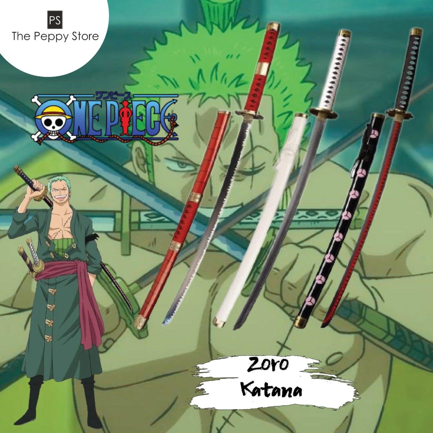 Roronoa Zoro Set of 3 Practice Wooden Katana Sword - No COD Allowed On This Product - Prepaid Orders Only