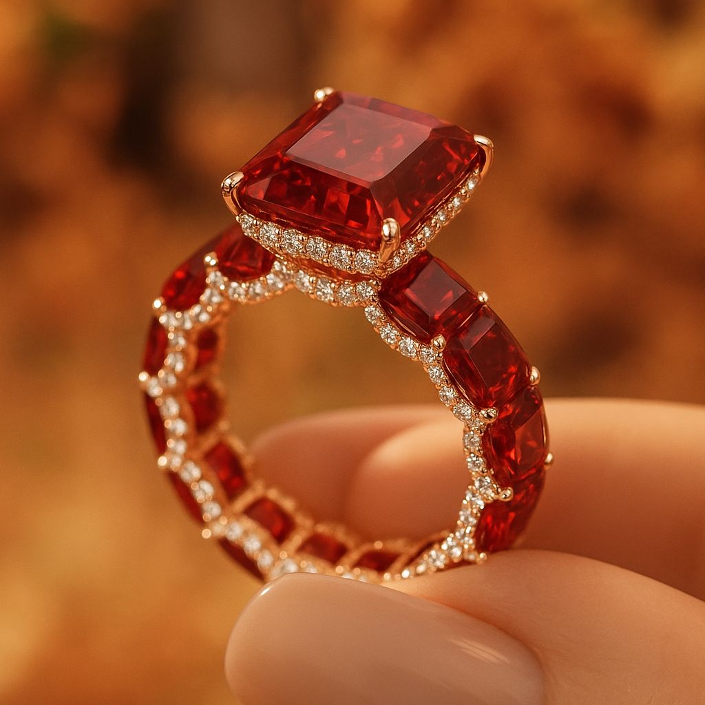 Auréla Luxury Ruby Radiant Cut Pave Halo Ring