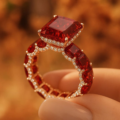 Auréla Luxury Ruby Radiant Cut Pave Halo Ring