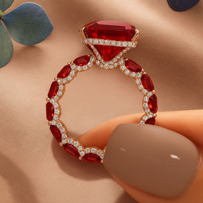 Auréla Luxury Ruby Radiant Cut Pave Halo Ring