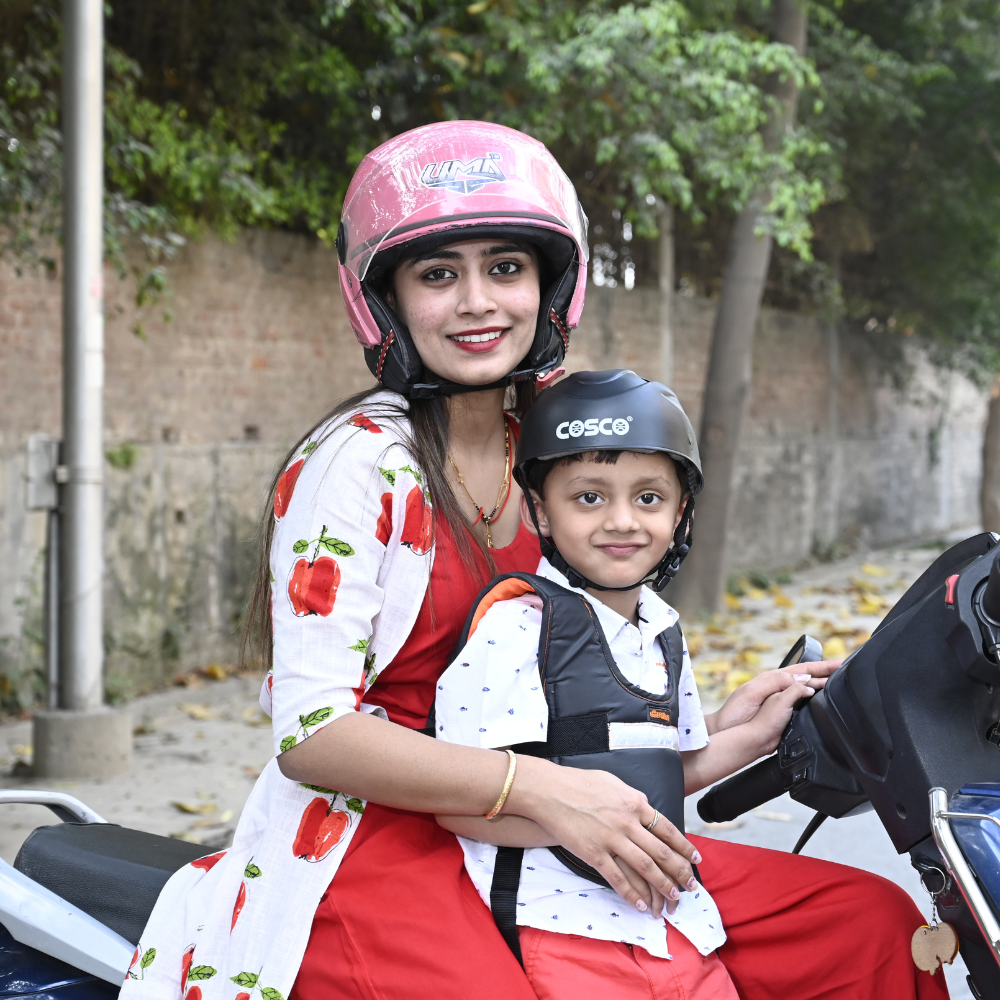 Two Wheeler Child Safety Belt ( Black)  & Penguin Soft Toy (Blue) Combo