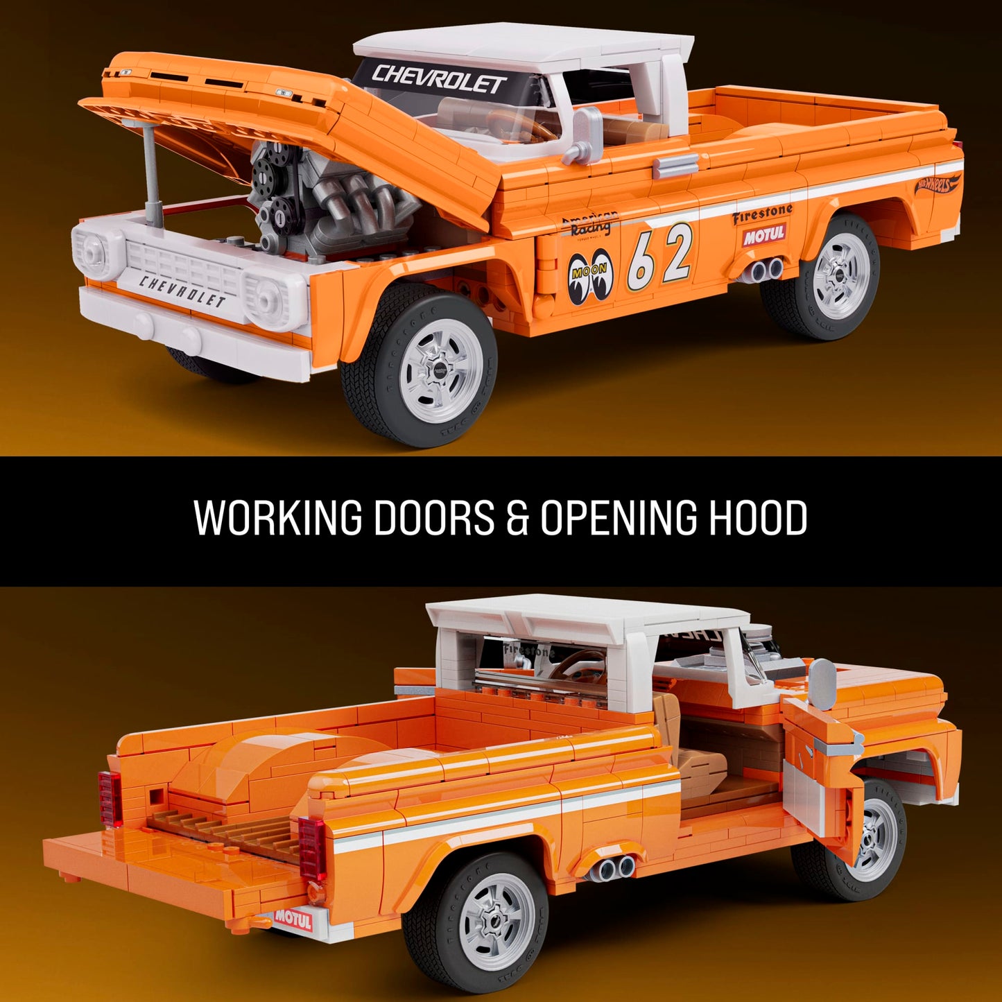 Mattel Brick Shop Hot Wheels Custom ’62 Chevy Pickup Building Toy Kit (858 Pieces), For Collectors
