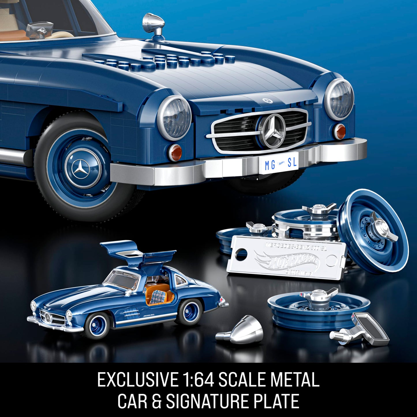 Mattel Brick Shop Hot Wheels Mercedes-Benz 300 SL Building Toy Kit (1600 Pieces), For Collectors